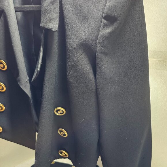 Vintage CACHÉ Black Blazer & Skirt Set – Gold Crest Buttons, Size 4 - Picture 4 of 9